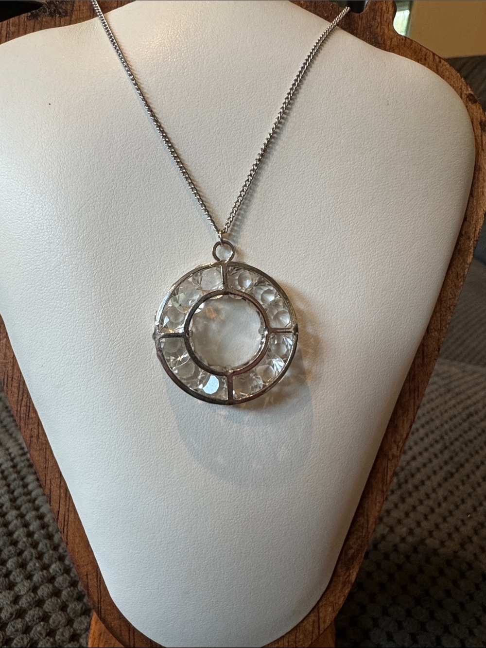 Crystal Halo Pendant Necklace in Silver Tone